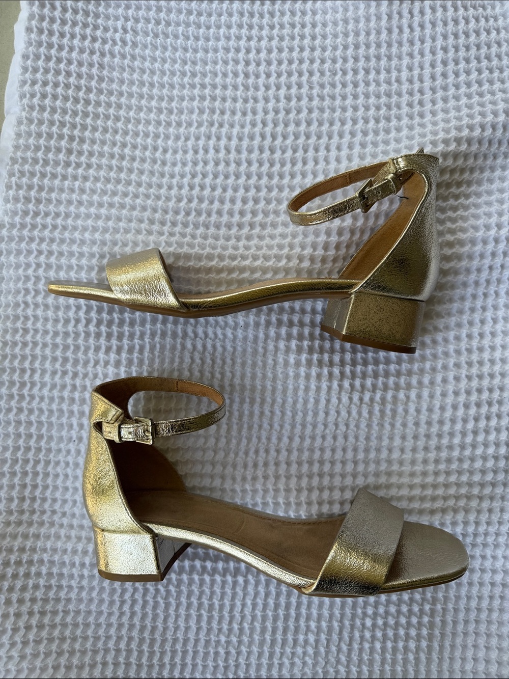 Gold Metallic Block Heel Sandals - Women